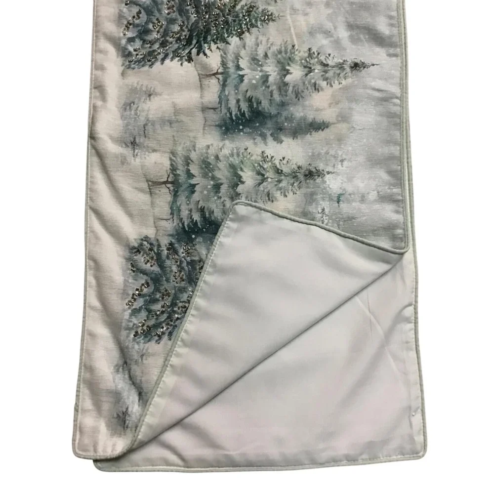Rachel Zoe Winter Forest Silver Tree Evergreens Table Runner 16x72 Holiday Decor
